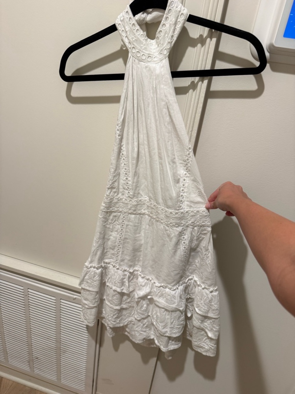 Majorelle Revolve White Halter Eyelet & Ruffle Mini Dress Size Small
